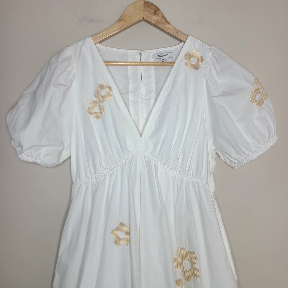 Madewell Annamarie White Puff Slee Mini Dress 100% Cotton Floral Women's Size 10 - Picture 2 of 9